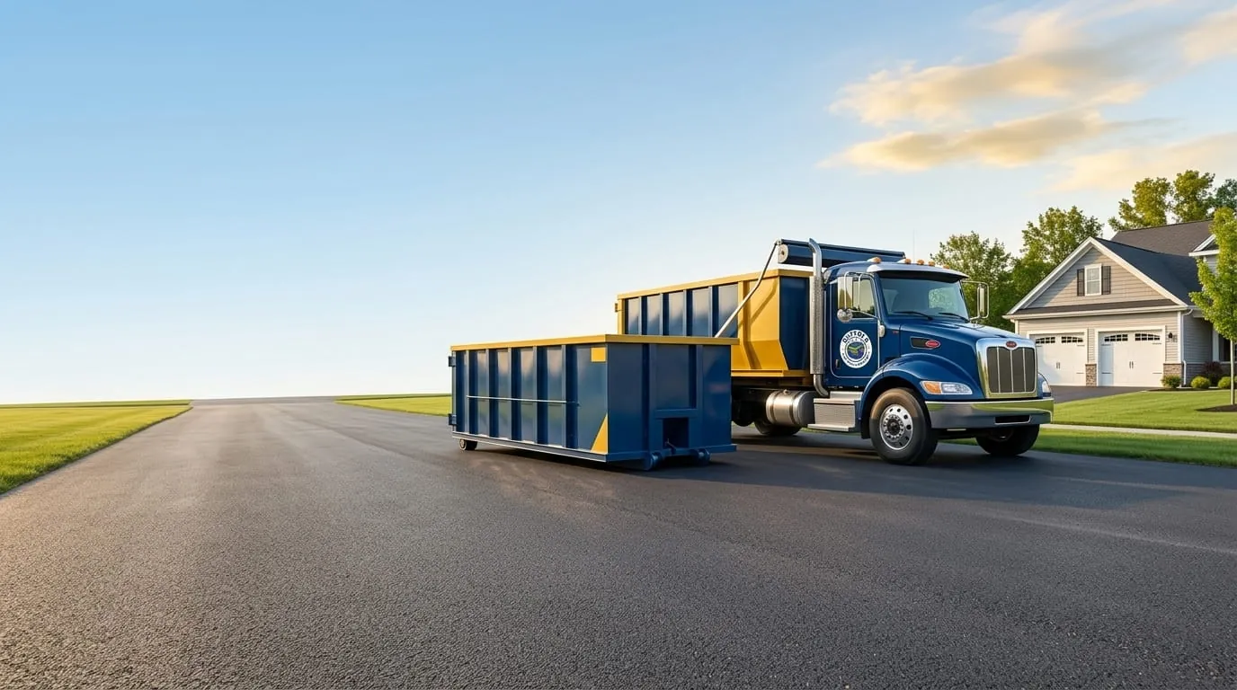Dumpster rental in Zuni, VA Roll-off dumpster rental delivered to a Zuni, VA property by Suffolk Dumpster Rental Group