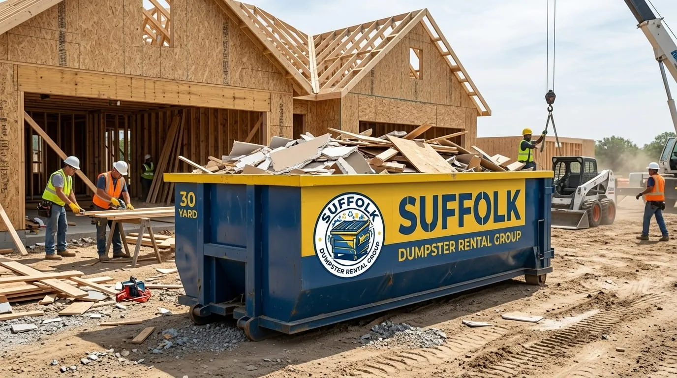 30 yard dumpster being delivered to a Suffolk VA construction site